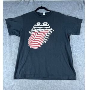 VTG Y2K The Rolling Stones Tour Tshirt Men Medium Black Striped Tongue Rock Band